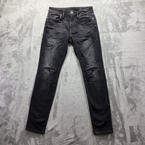 American Eagle Jeans Mens 28x32 Black Athletic Skinny Airflex Distressed Denim